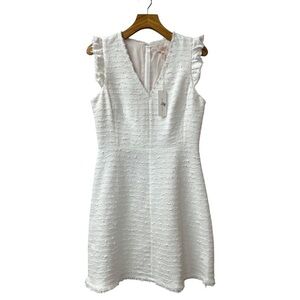 Rebecca Taylor Tweed V-Neck Fit & Flare Dress in White Size 10